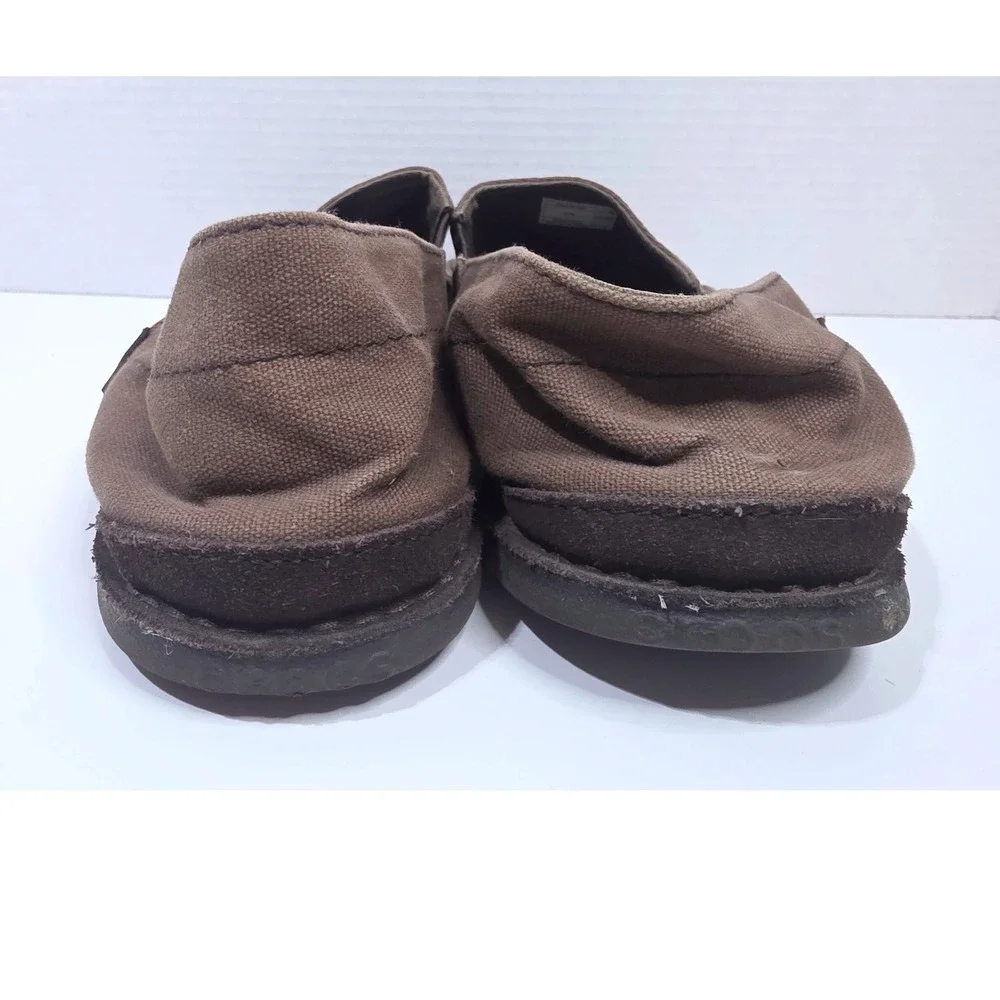Crocs Santa Cruz Mens Brown Canvas Slip On Loafers Shoes‎ 201235 Size 10